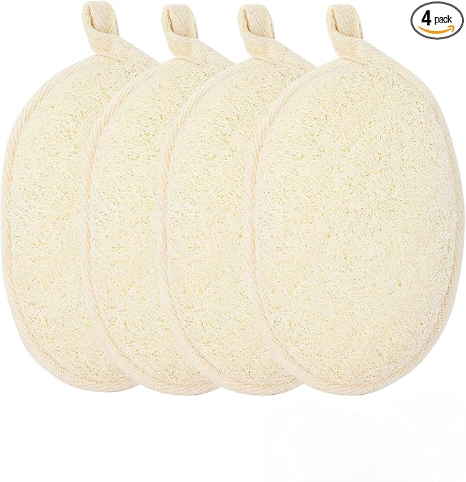 loofah exfoliating Body Scrubber, Perfect loofah Sponge for Men and Women use in Shower, Shower loofah (4 Packs) Made with Natural loofah, Shower Scrubber for Body, White