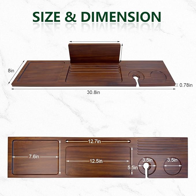 Solid Walnut Wood Bathtub Tray, Bath Tub Tray Wood, Bath Tray for Tub (31"x8"x1"), Bath Table Tray for Tub, Luxury Bathroom Accessories for Women/New Home/House Warming