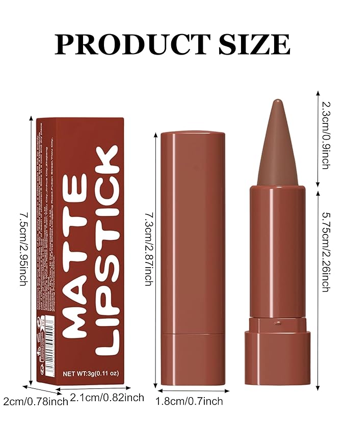 2-in-1 Lip Liner and Lipstick Lip Combo Set, Matte Nude Dark Brown Red Lip Liners, High Pigmented Long Lasting Waterproof Smudge Proof Crayon Makeup 04#