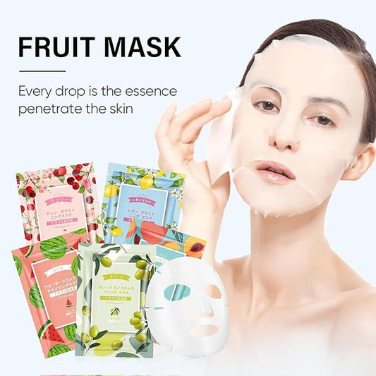 20 Sheets Face Masks Skincare for All Skin Types, Hydrating Facial Masks, Watermelon, Aloe Vera, Peach, Oil Contral Moisture Face sheet Masks for Sensitive Skin, Facial Mask for Women