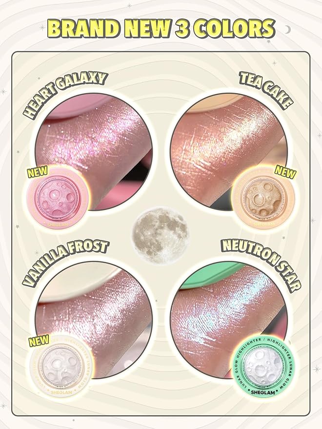 SHEGLAM Lunar Glow Highlighter Face Highlighter Multichrome Glitter Shimmer Highlighter Makeup Eye Face Body Highlighter Illuminator, Silky Creamy Eyeshadow-Neutron Star
