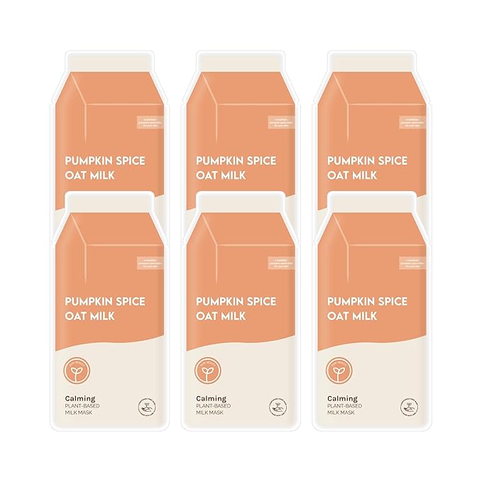 ESW Beauty Pumpkin Spice Oat Milk β Calming Plant-Based Milk Face Mask (6-Pack) β Pumpkin Extract for Dry, Sensitive Skin β Soothes, Reduces Oil & Fights Breakouts