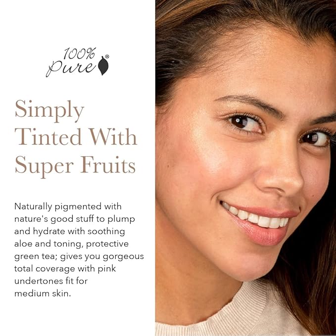 100% PURE Water Foundation Full Coverage Hydrating Makeup, Light Dewy Finish, Moisturizing Concealer for Normal to Dry Skin, Fruit Pigment Color Neutral 4.0 w/Peachy Undertones for Tan Skin - 1 Fl Oz