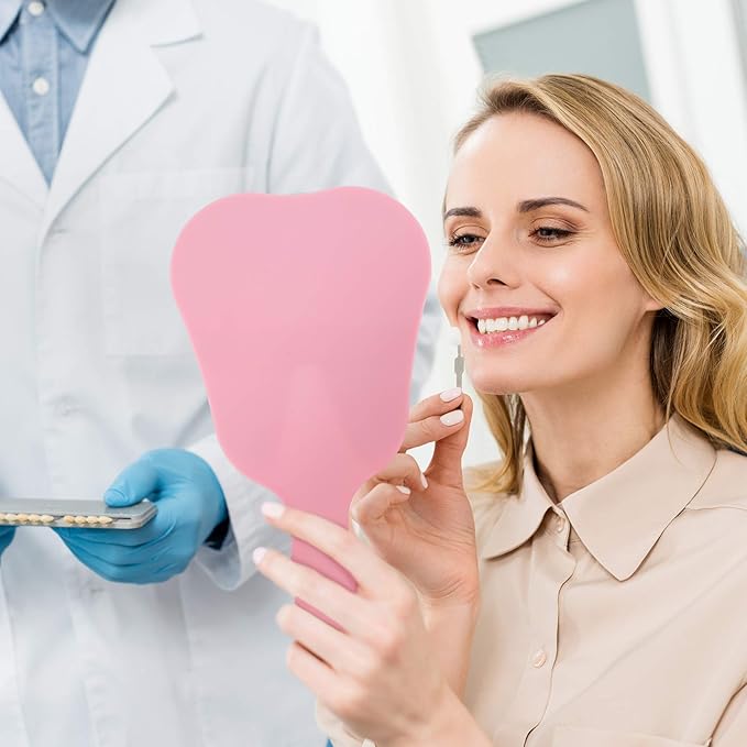 Annhua Tooth Shaped Mirror Hand Mirrors with Handle Pink, Face Mirrors Small Makeup Mirror Cute for Dental Clinic, Salon, Barber or Hairdressing - Plastic & Glass