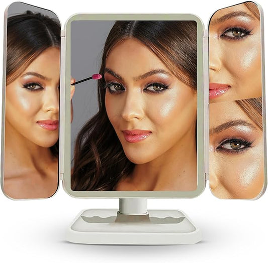 Smart Touch Control Makeup Mirror with 1X/2X/3X Magnification & 270Β° Rotation - 52 LED Vanity Mirror with 3 Lighting Modes, 95% Daylight Accuracy, USB Charging, Foldable Design for Travel & Home Use