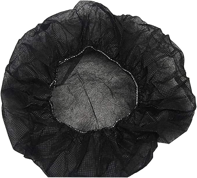 Tvoip 100Pcs 19" Disposable Cap Hair Net Cap Hair Hat Anti Dust Net Bouffant Cap Non-Woven Head Cover Hat Elastic Cleaning Hair Protect Hat Cap (Black)