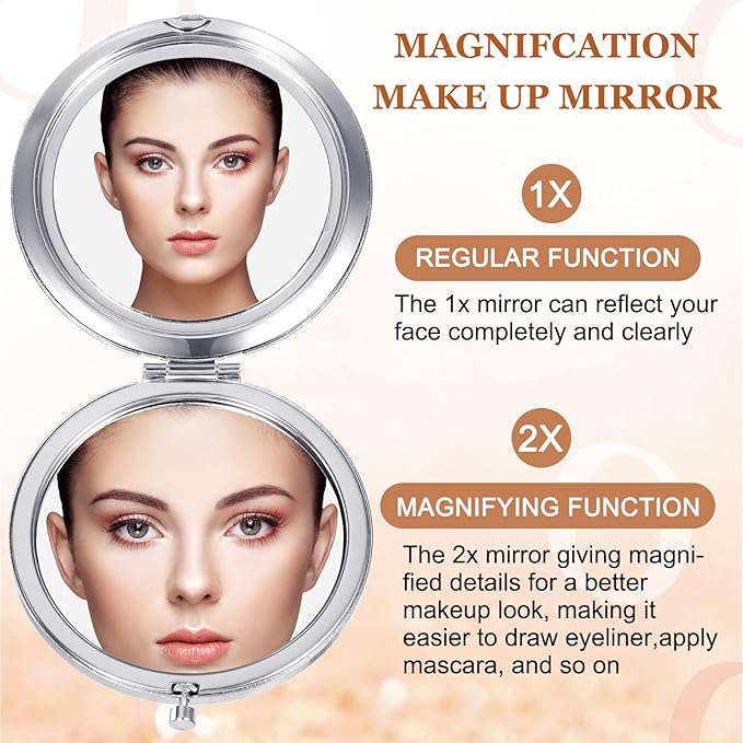 Cindeer 12 Pcs Small Compact Mirror Folding Pocket Makeup Round Hand Held Cosmetic Magnifying Compact Rhinestone Mirror with 1X/2X Magnification for Women Girls Travel (Bright Colors)