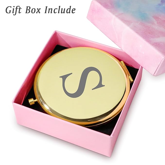 Personalized Gifts for Women Girls, Initial Compact Mirror, Unique Mothers Day Birthday Gifts for Friends Mom Wife Grandma Sister Daughter, 2025 Graduation Gifts for Her College Medical High School