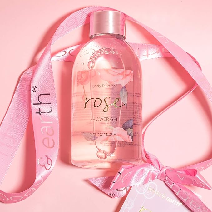 Bath and Body Gift Set for Women, Body & Earth 5 Pcs Rose Spa Gifts for Women, Self Care Kit, Lotion Set for Her,Mothers Day Presents for Mom