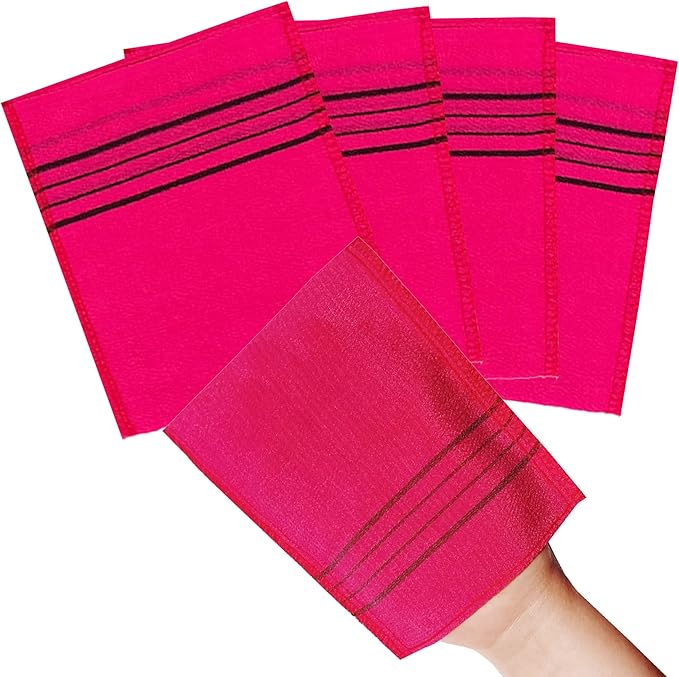 Korean Asian Exfoliating Bath Washcloth Mitt for Remove Dead Skin.Exfoliating Body Scrubber.Exfoliating Gloves for Body Scrub (Red 4)