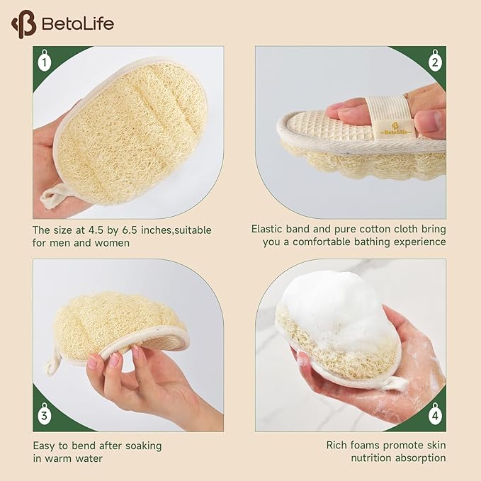 Natural Loofah Sponge Exfoliating Body Scrubber 2 Count (1 Pack), Made with Natural and Eco-Friendly Luffa for Women and Men