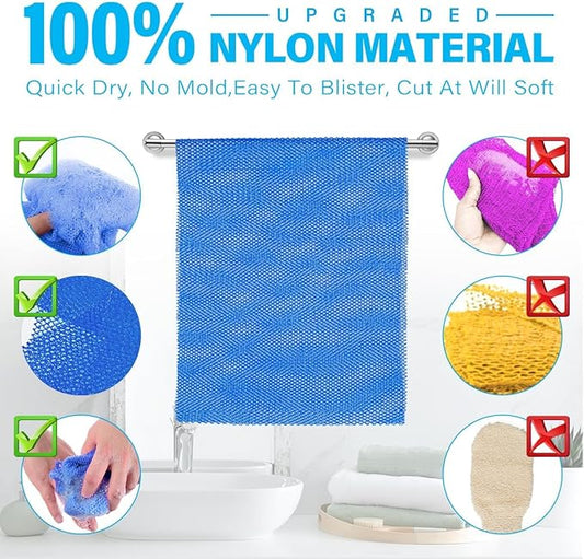 6 Pieces African Bath Sponge African Net Long Net Bath Sponge Exfoliating Shower Body Scrubber Back Scrubber Skin Smoother,Great for Daily Use (Pink, Yellow, Purple, Blue, Black, Off-White)