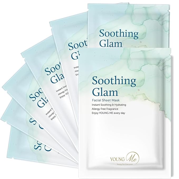 YoungMe Soothing Glam Facial Sheet Mask β 6-Pack | Hydrating & Moisturizing Korean Skin Care for Sensitive & All Skin Types