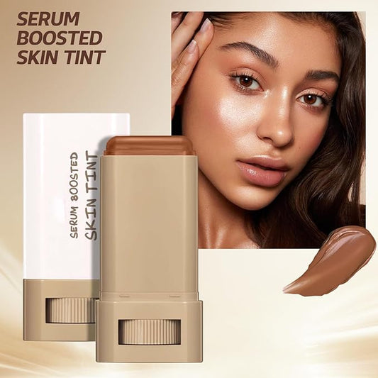Beauty Balm Serum Boosted Skin Tint, Solid Tinted Moisturizing Serum Foundation Stick, Buildable Medium-to-Full Coverage Contour Stick for Face Makeup (#04)