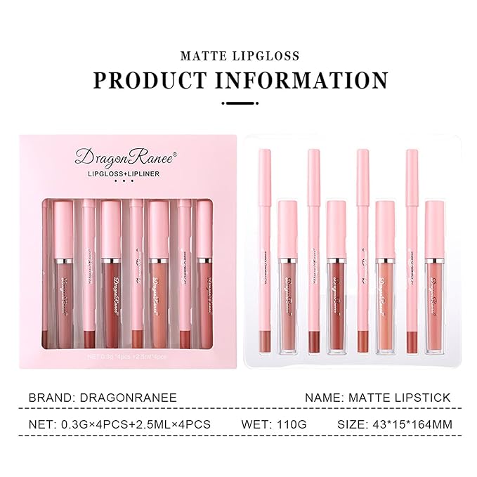 6 Velvety Matte Liquid Lipsticks + 6 Matching Smooth Lip liner Pencil, One Step Lips Makeup Kits, Waterproof Long Lasting Velvety Matte Lipstick Lip Makeup Gift Kit for Women Girls
