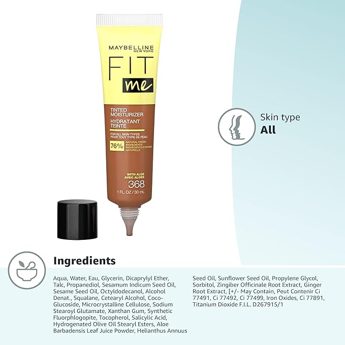 Maybelline Fit Me Tinted Moisturizer, Natural Coverage, Face Makeup, 368, 1 Count