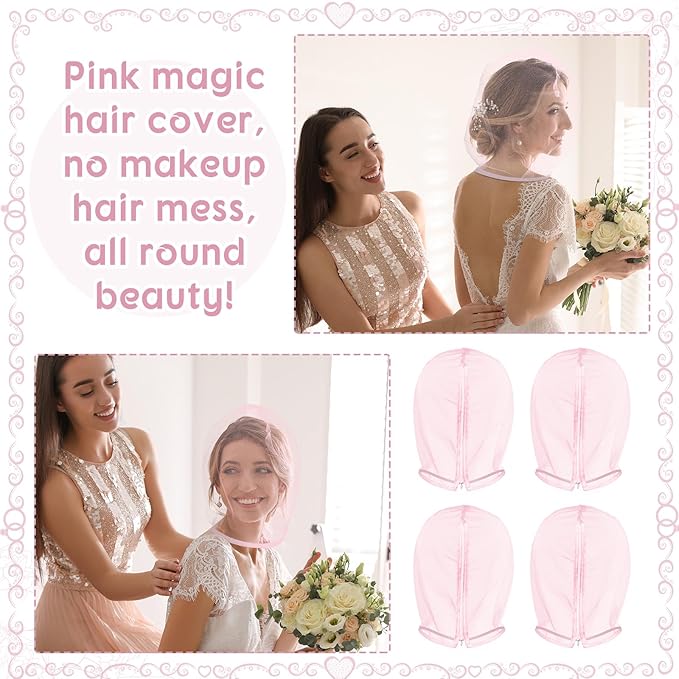 Loopeer 6 Pcs Makeup Protector Hood Washable Light Airy Nylon Chiffon Makeup Hood Zipper Closure Reusable Make up Face Cover for Women Girls Beauty Weddings (Pink)