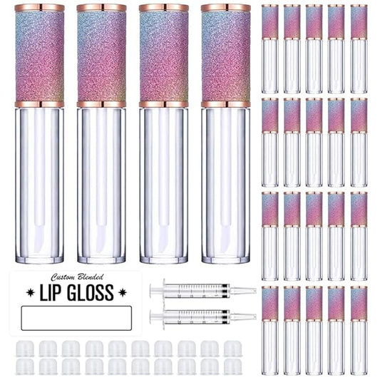 AMORIX 50 Pack Rainbow Lip Gloss Tubes with Wand 5ml Empty Lip Gloss Containers Cute Lipgloss Bottles Lip Gloss Supplies Kit + 3pcs Syringes + Labels for DIY Lip Gloss Base