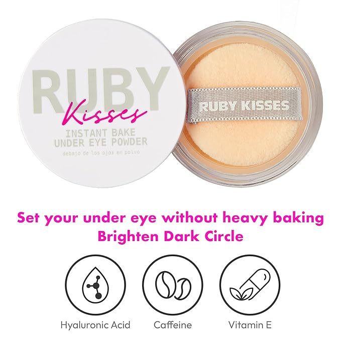 Ruby Kisses Instant Bake Undereye Powder - Vegan, Cruelty Free Powder for Brightening Eyes and Smudge-Free Makeup