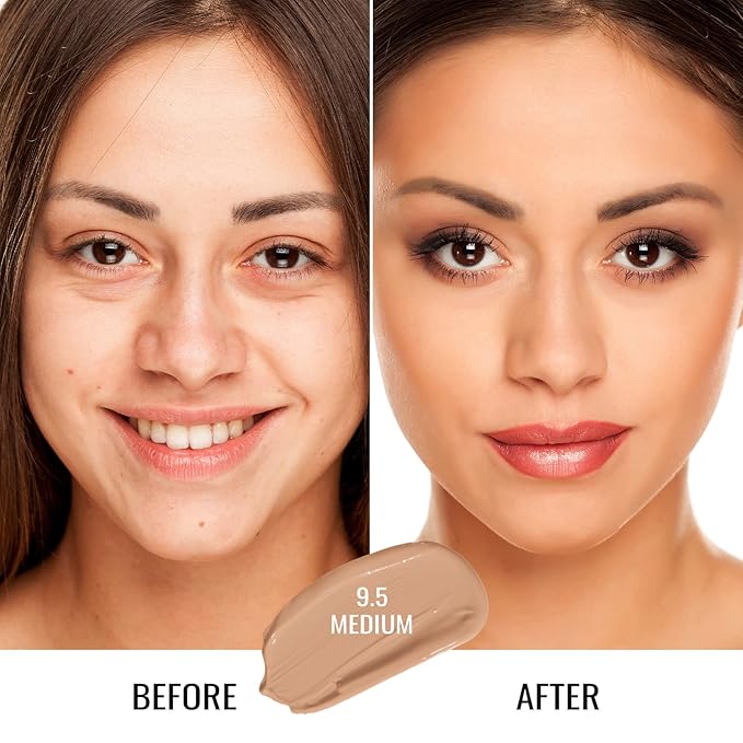 Oulac Foundation Make Up, Skincare Infused With Aloe Leaf And Vitamin E, Medium to High Coverage Liquid Foundation, Foundation Vegan 30ml, ShadeοΌMedium 9.5
