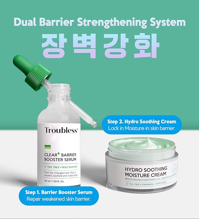 Troubless Clear Barrier Plus Booster Serum - Soothing & Hydrating Serum for Face w/Niacinamide & Tea Tree - Fast-Absorbing, Non-Greasy & Moisturizing (1.01 fl oz)