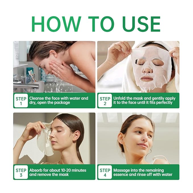 Pack of 20 Collagen Face Mask, Aloe Vera Polypeptide Collagen Facial Masks Skincare, Moisturizing Facial Sheet Mask for Acne, After Sun, Claming, Anti-Aging and Anti-Wrinkle