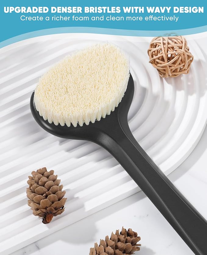 Back Scrubber for Shower with 17" Long Handle, Non-Slip Grip Shower Brush, Moderate Bristles Body Brush for Gentle Exfoliation, Back Brush for Shower Men & Women β Black