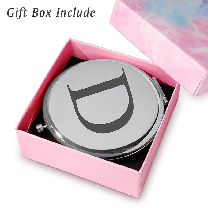 Personalized Gifts for Women Girls, Initial Compact Mirror, Unique Mothers Day Birthday Gifts for Friends Mom Wife Grandma Sister Daughter, 2025 Graduation Gifts for Her College Medical High School