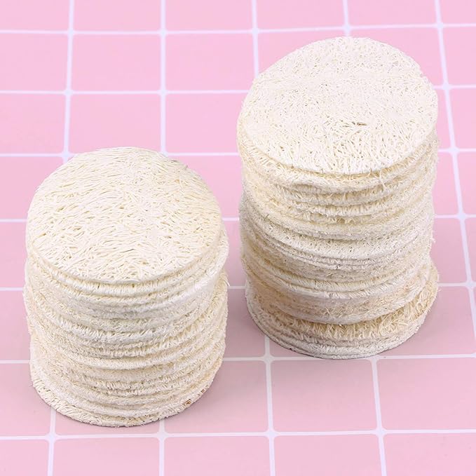 Frcolor 50 Pcs Loofah Face Pads Exfoliating Loofah Sponges Makeup Remover Reusable Soft Facial Skin Care Scrub Wash Pads