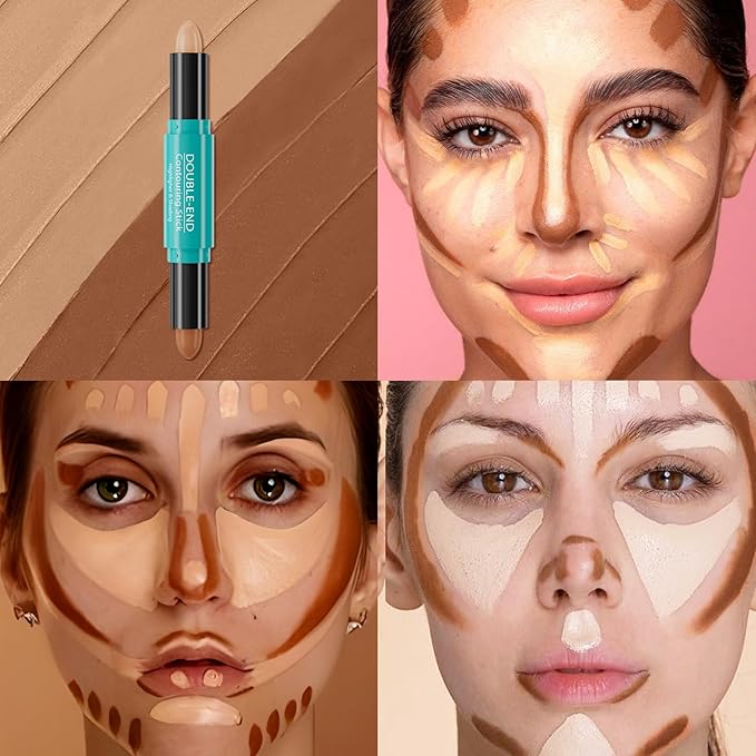 Dual-Ended Contour Stick, Face Shaping & Contouring Stick, Highlighter Makeup Pen for All Skin Tones