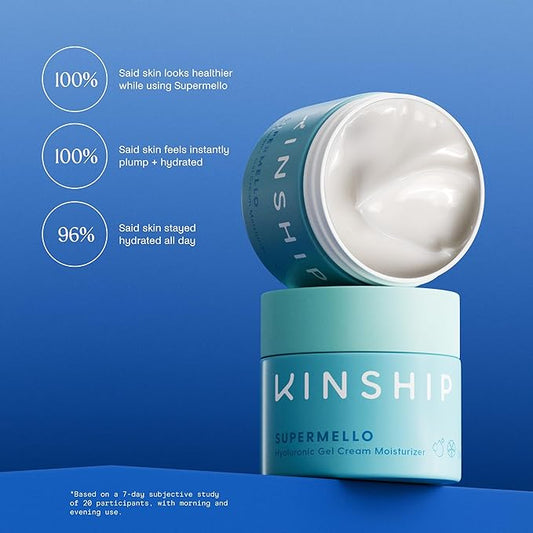 Kinship Supermello Hyaluronic Gel Cream Moisturizer β Nourish + Soothe Dry Sensitive Skin β Lightweight, Hydrating Face Lotion β Plump + Smooth β Reduce Redness β Daily Use Clean Skin Care (1.75 oz)