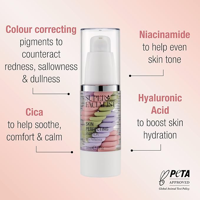 Super Facialist Skin Perfecting Primer - Base Face Primer to Hydrate, Protect & Refine with Colour Corrector Technology, Hyaluronic Acid & Niacinamide, Vegan Friendly Make Up Primer, 30ml