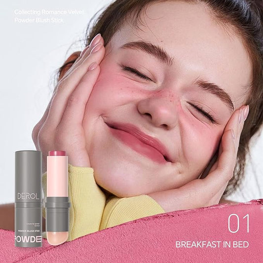 Cream to Powder Blush Stick, Built-In Jelly-like Silicone Makeup Applicator, Buildable & Blendable, Multi-use Blush Makeup Stick for Cheeks, Lips and Eyes, 01 BREAKFAST IN BED