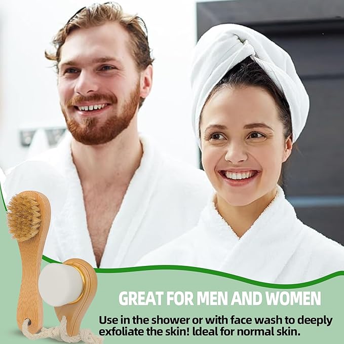 Premium Face Scrubber Set, Facial Cleansing Brush for Exfoliator, Natural Bristle Face Scrubber for Lymphatic Drainage, Unclog Pores, Sensitive Skin, Reduce Ance, Glowing, 2 Pack(Soft & Dry)