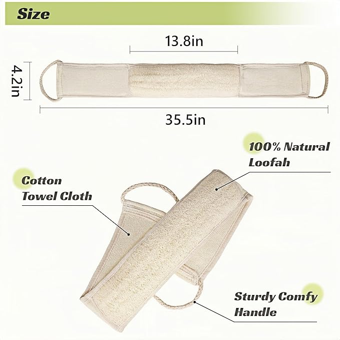 Natural Loofah Bath Sponge, 35.5 in Back Scrubber for Bath Shower, Exfoliating Body Scrubber, Shower Loofah Scrubber for Women and Men, Shower Loofah Sponge to Clean Body Deeply, Invigorate Skin