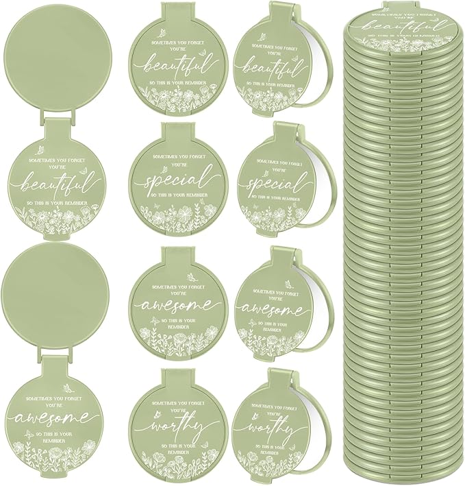 100 Pcs Inspirational Compact Mirror Bulk Small Pocket Mirror Purse Round Portable Folding Makeup Mirror Mini Compact Mirror Gifts for Women Coworker Employee Teacher