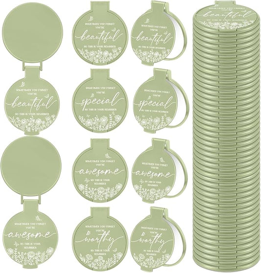 100 Pcs Inspirational Compact Mirror Bulk Small Pocket Mirror Purse Round Portable Folding Makeup Mirror Mini Compact Mirror Gifts for Women Coworker Employee Teacher