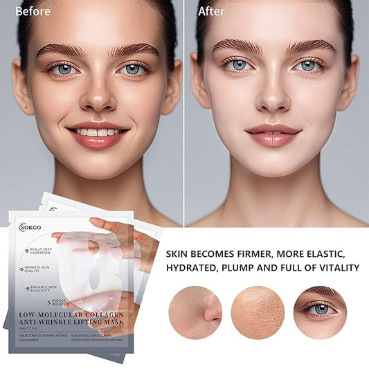 Low Molecular Weight Collagen Overnight Hydrogel Mask, Enhances Skin Elasticity, Reduces Pores, Transforms from White to Transparent Upon Absorption Skin Care Treatment