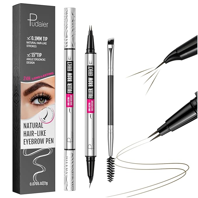 2-in-1 Dual Ended Microblading Eyebrow Pen & Eyebrow Brush,Waterproof 2-Fork-Tip & Precise Brush-Tip for Natural Hair-Like Brows, Perfect Eyebrows Make up,Last 24Hrs.