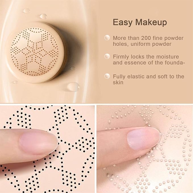 NUIBO 2 Pack Mushroom Head Air Cushion CC Cream Foundation, Moisturizing BB Cream, Long Lasting Matte Concealer with 2PCS Mushroom Head Sponges (Natural)β¦