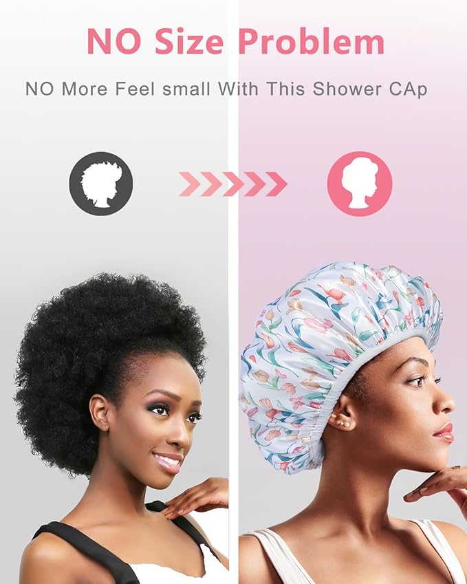 Shower Cap, Terry lined Reusable shower caps, Large Shower Cap for Women, Waterproof Hair cap Triple Layer Shower Caps for Long Thick Hair