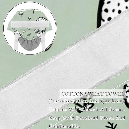 2 PCS Bouffant Cap with Button Ponytail Pouch Working Cap Sweatband Adjustable Surgical Cap Black and White Cow