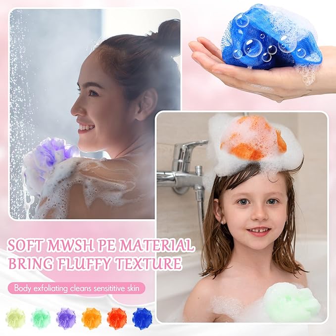 Raiten 36 Pack Mini Shower Loofah Bulk Small Bath Sponge Assorted Colors Exfoliating Mesh Loofah Sponge Travel Shower Puff Colorful Bath Pouf Body Wash Multi Color Bath Scrubber for Women