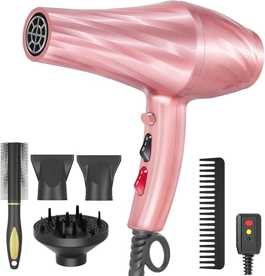 Ionic Hair Dryer,2400W Negative Ion Low Noise Hair Dryer Professional Fast Drying Hair Dryer with 2 Speeds, 3 Heat Settings, Cooling Button,with Diffuser for Curly and Straight Hair(Sakura Pink)