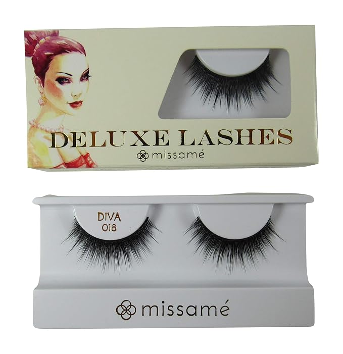 MissamΓ© DIVA Deluxe Beauty False Eyelashes Set Handmade with Premium Synthetic Fibers, Black, 1 Pair