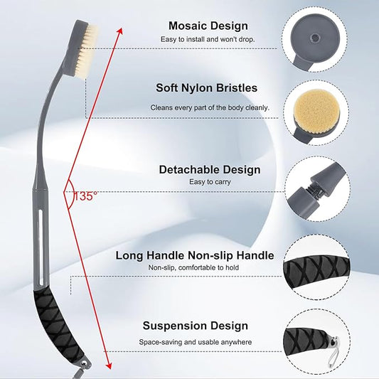 Back Scrubber for Shower,20.5" Bath Brush Long Handle for Deep Cleaning,Back Brush for Shower Men Women(Grey)