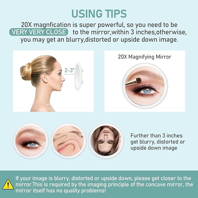 MIYADIVA 20X Magnifying Mirror Suction Cup for Easy Mounting, Use for Makeup Mirror, Travel Stick on Shower Mirror for Plucking Eyebrows 6 Inch