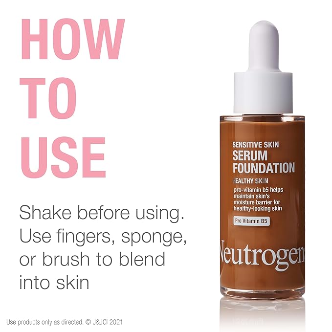Neutrogena Healthy Skin Sensitive Skin Serum Foundation with Pro-Vitamin B5, Color Correcting & Pore Minimizing Liquid Foundation & Face Serum, Buildable Coverage, Deep 01, 1 oz