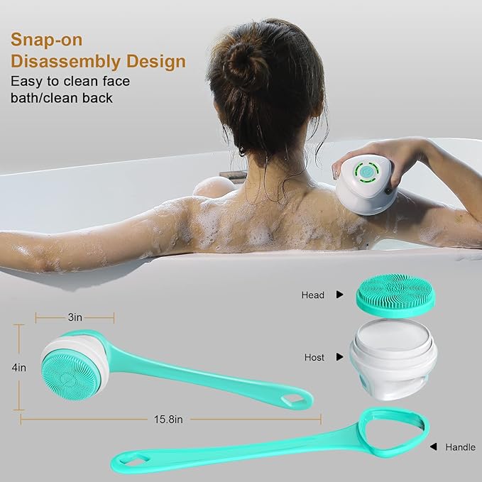 Electric Shower Body Brush, 5 in 1 Back Brush Long Handle for Shower Brush, Used for Body Cleaning Exfoliating Massage, Body Scrubber with 5 Rotating Brush Heads