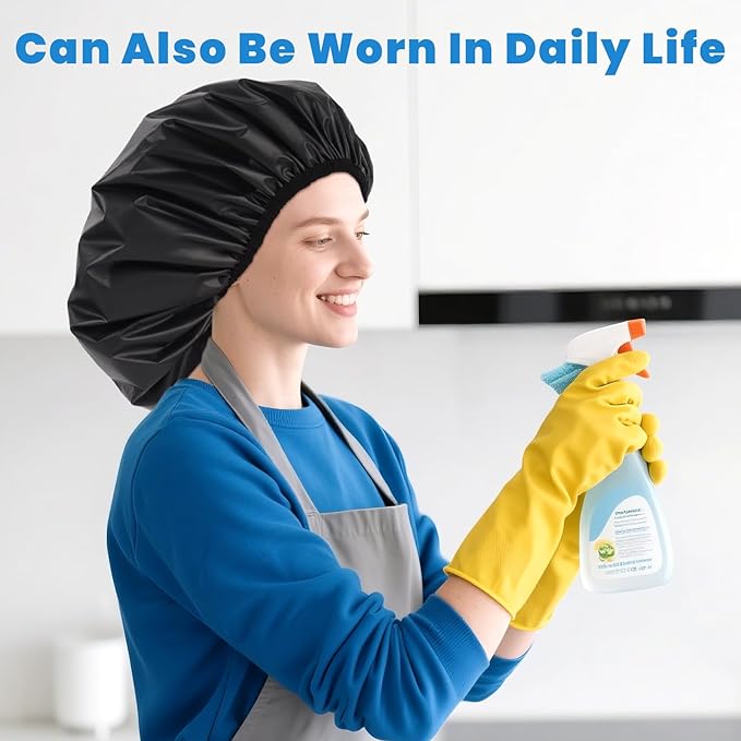 Extra Large Shower Cap, Double-Layer Waterproof Shower Caps,Hair Cap for Shower Bathing,Black Shower Cap for Men Women Thick Long Hair Braids Curly Hair